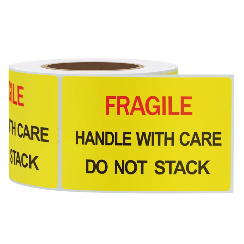 Hybsk 2x3 inch 300pcs Fragile Stickers for Shipping Moving Handle with Care Do Not Stack Yellow Warning Labels (Type 1) - Image 4